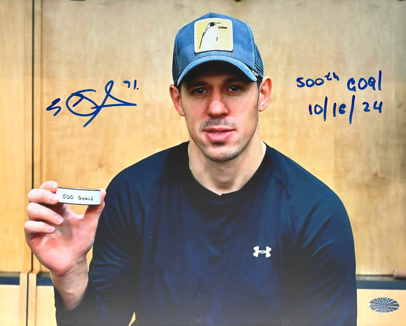 Evgeni Malkin Signed, Inscribed "500th Goal 10/16/24" Pittsburgh Penguins 8x10 Photo