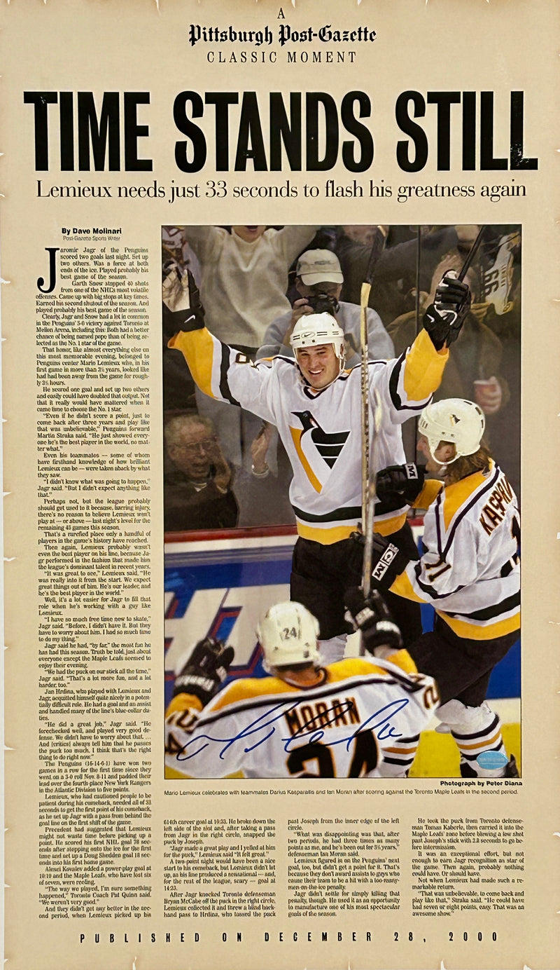 Mario Lemieux Signed 13x23 Pittsburgh Post-Gazette "Time Stands Still" Souvenir Page