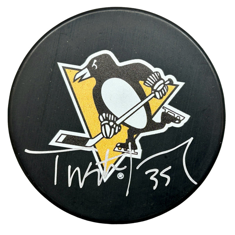 Tristan Jarry Signed Pittsburgh Penguins Large Logo Hockey Puck