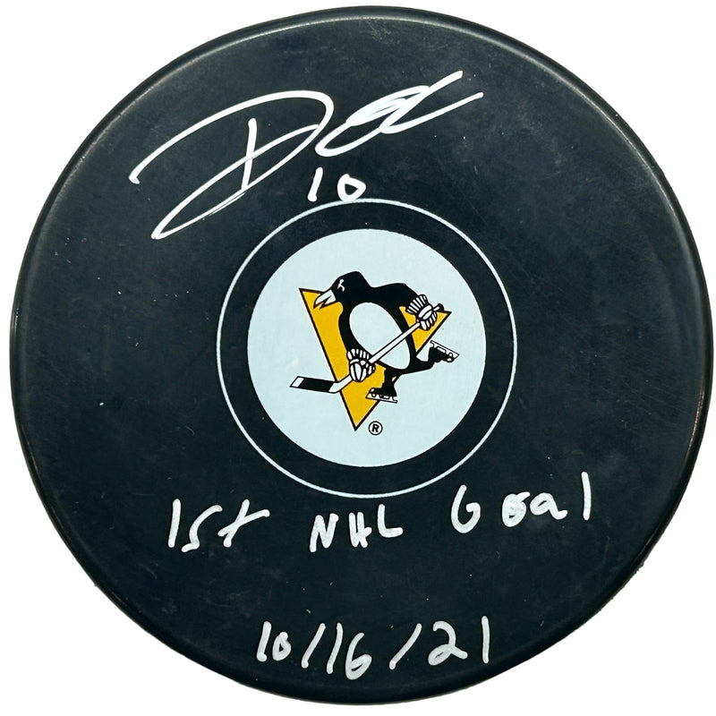 Drew O'Connor Signed, Inscribed "1st NHL Goal 10/16/21" Pittsburgh Penguins Puck