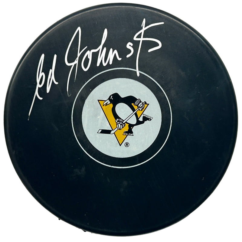 Eddie Johnston Signed Pittsburgh Penguins Hockey Puck