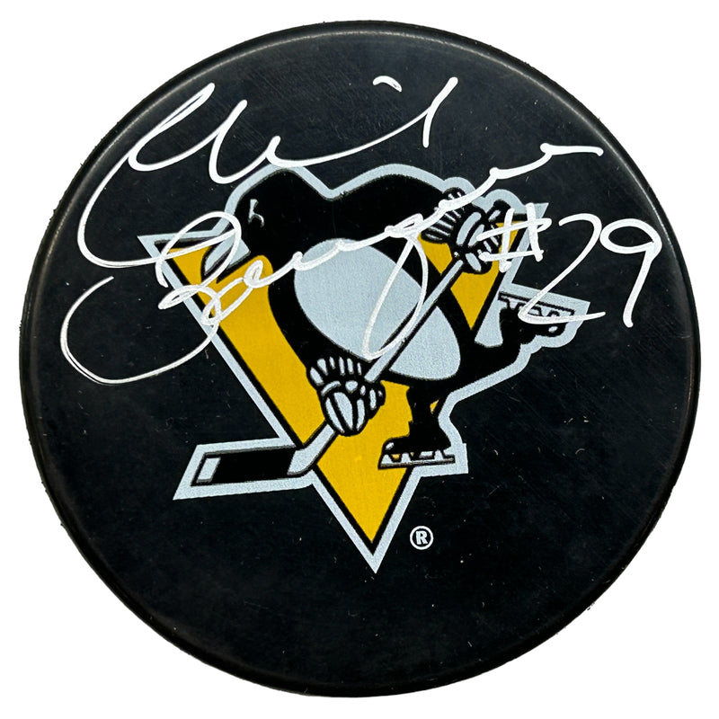 Phil Bourque Signed Pittsburgh Penguins Large Logo Hockey Puck