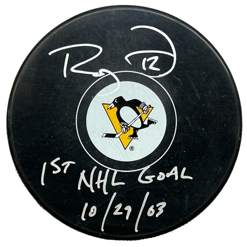 Ryan Malone Signed, Inscribed "1st NHL Goal 10/29/03" Pittsburgh Penguins Hockey Puck