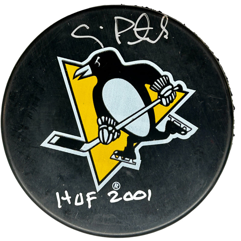 Craig Patrick Signed, Inscribed "HOF 2001" Pittsburgh Penguins Large Logo Hockey Puck