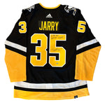 Tristan Jarry Signed, Inscribed "1st NHL Pens Goalie Goal 11/30/23" Pittsburgh Penguins Authentic Third Jersey