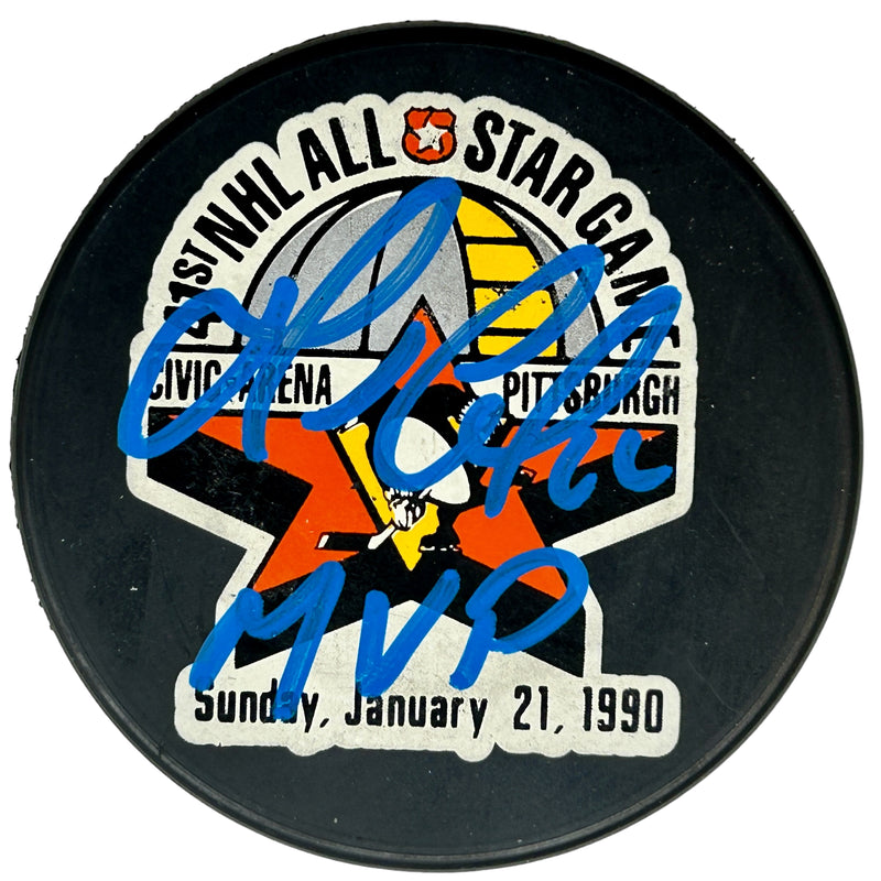 Mario Lemieux Signed, Inscribed "MVP" 1990 NHL All Star Hockey Puck