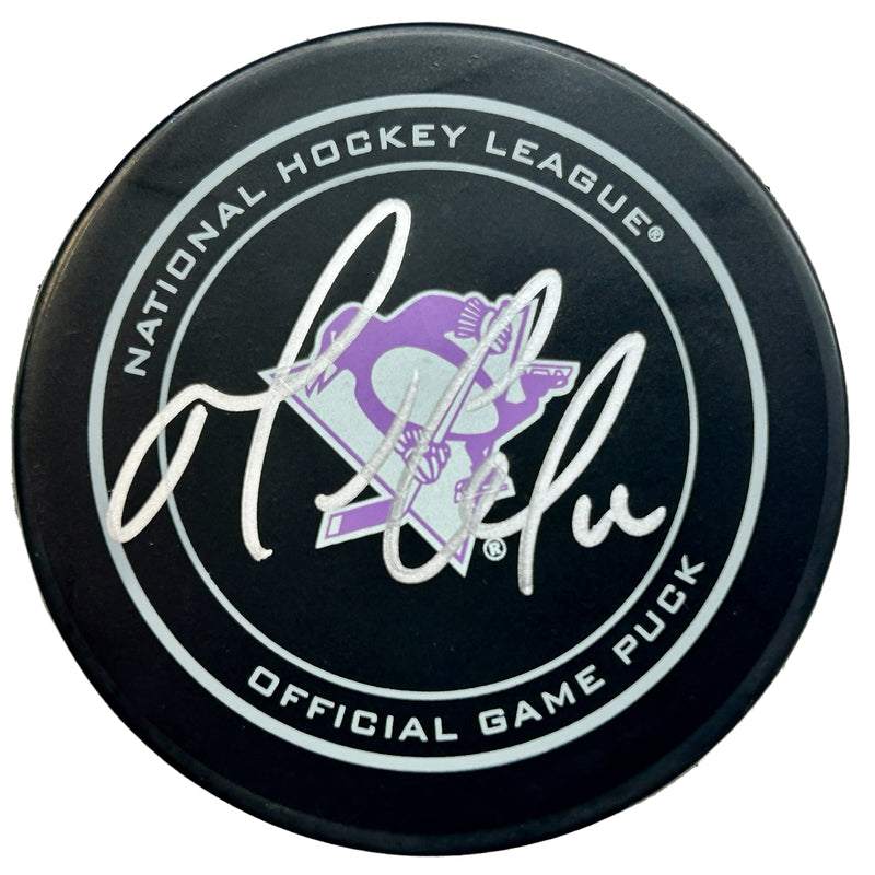 Mario Lemieux Signed Pittsburgh Penguins Hockey Fights Cancer Game Model Hockey Puck