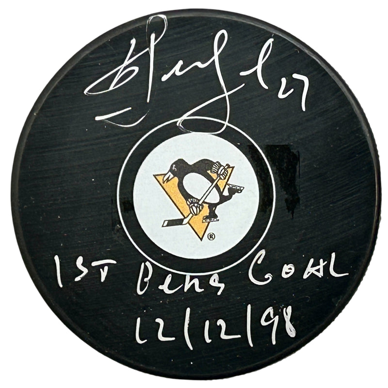 Alexei Kovalev Signed, Inscribed "1st Pens Goal 12/12/98" Pittsburgh Penguins Hockey Puck