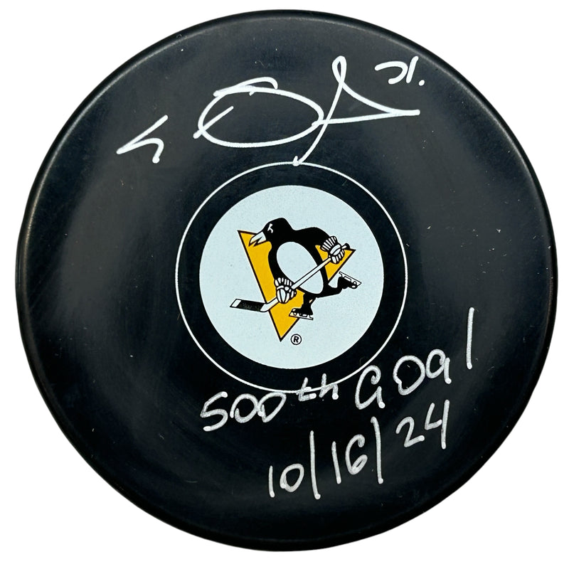 Evgeni Malkin Signed, Inscribed "500th Goal 10/16/24" Pittsburgh Penguins Puck