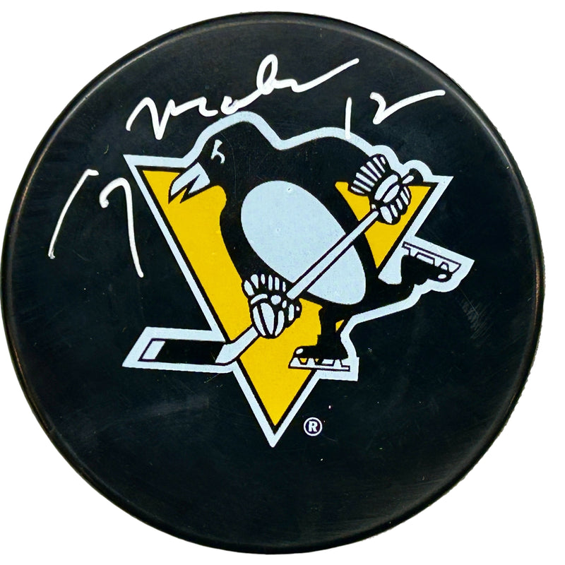 Greg Malone Signed Pittsburgh Penguins Large Logo Hockey Puck