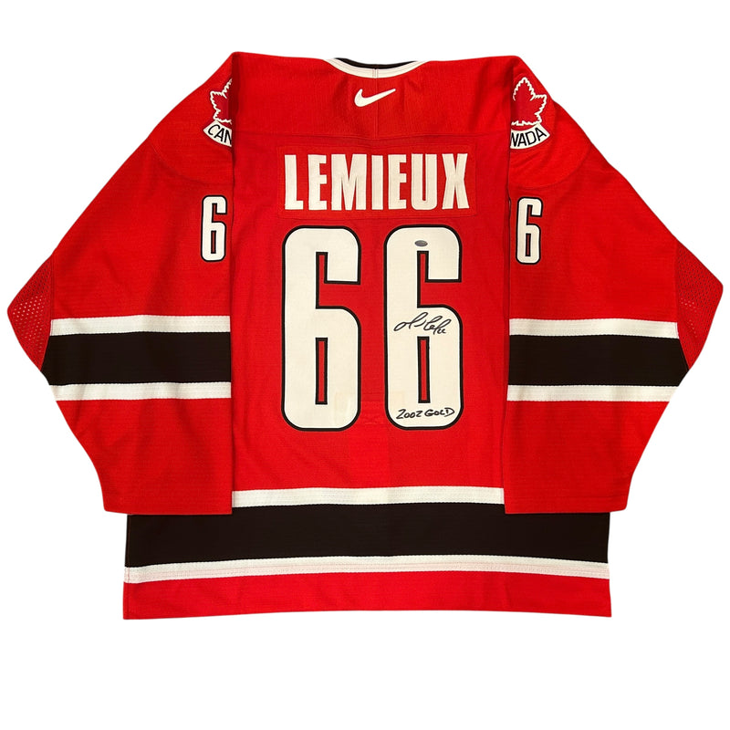 Mario Lemieux Signed, Inscribed "2002 Gold" Team Canada Authentic Nike Jersey