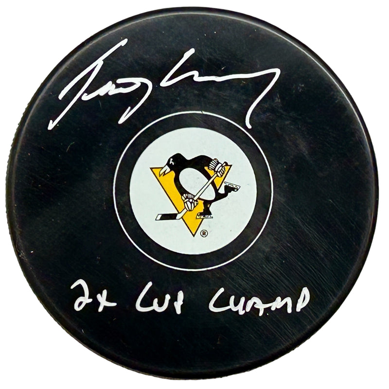 Troy Loney Signed, Inscribed "2x Cup Champ" Pittsburgh Penguins Hockey Puck