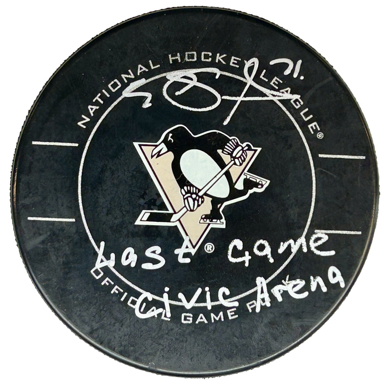 Evgeni Malkin Signed, Inscribed "Last Game Civic Arena" Pittsburgh Penguins Game Model Hockey Puck