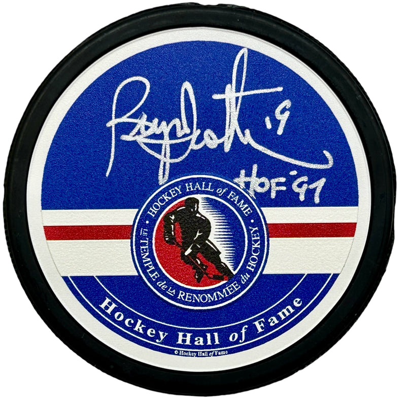 Bryan Trottier Signed, Inscribed "HOF 97" Hockey Hall of Fame Puck