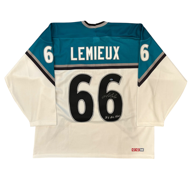 Mario Lemieux Signed, Inscribed "10 X All Star" CCM NHL All Star Jersey