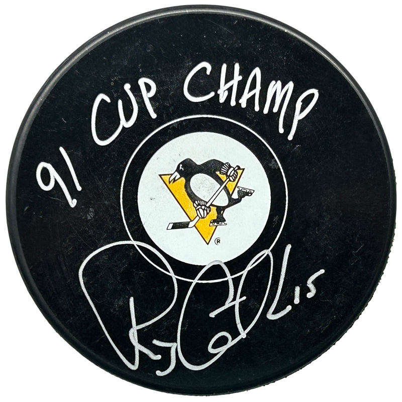 Randy Gilhen Signed, Inscribed "91 Cup Champ" Pittsburgh Penguins Puck