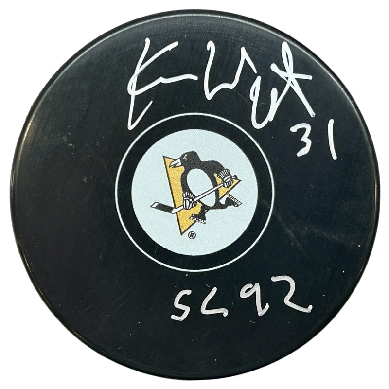 Kenny Wregget Signed, Inscribed "SC 92" Pittsburgh Penguins Hockey Puck