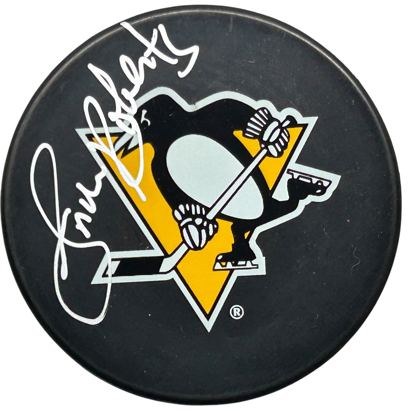 Gordie Roberts Signed Pittsburgh Penguins Large Logo Puck