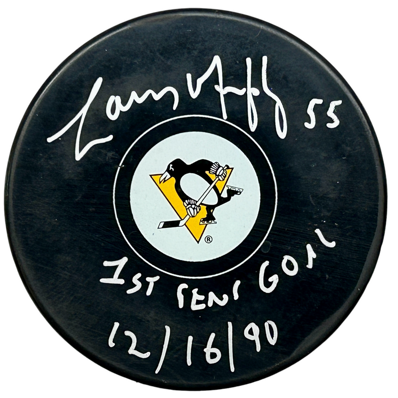 Larry Murphy Signed, Inscribed "1st Pens Goal 12/16/90" Pittsburgh Penguins Hockey Puck