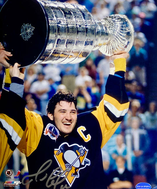 Mario Lemieux Raising Stanley Cup Autographed Photo