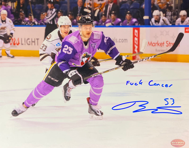 Teddy Blueger Signed, Inscribed "F*ck Cancer" WBS Penguins 8x10 Photo