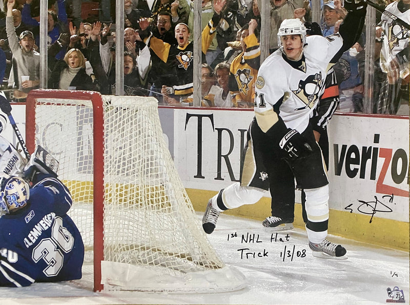 Evgeni Malkin Signed, Inscribed "1st NHL Hat Trick 1/3/08" Pittsburgh Penguins 18x24 Canvas - Limited Edition of 4