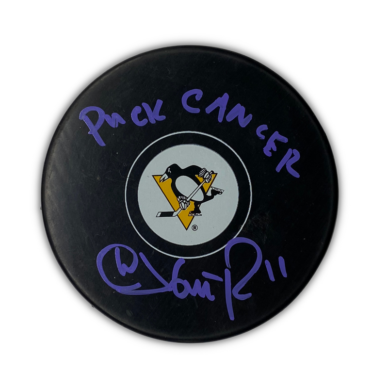 Darius Kasparaitis Signed, Inscribed "Puck Cancer" Pittsburgh Penguins Hockey Puck