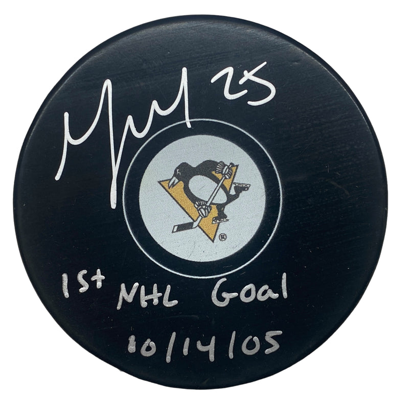 Max Talbot Signed, Inscribed "1st NHL Goal 10/14/05" Pittsburgh Penguins Hockey Puck