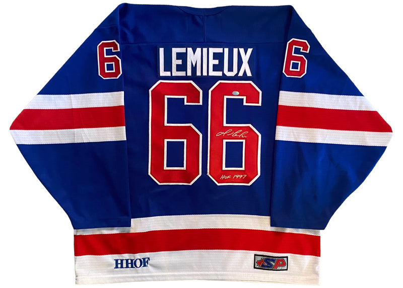 Mario Lemieux Signed, Inscribed "HOF 1997" Hockey Hall of Fame Jersey