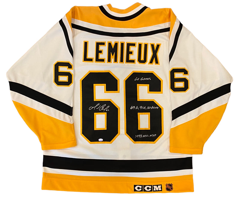 Mario Lemieux Signed - 3 Inscriptions Pittsburgh Penguins Authentic  CCM Jersey - Size 48