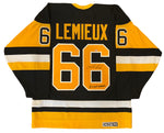 Mario Lemieux Signed, Inscribed "2 X Cup Champs" Pittsburgh Penguins CCM Jersey