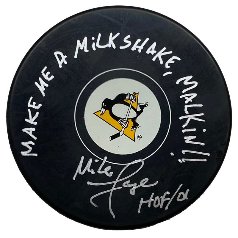 Mike Lange Signed, Inscribed "Make Me A Milkshake Malkin!" Pittsburgh Penguins Hockey Puck