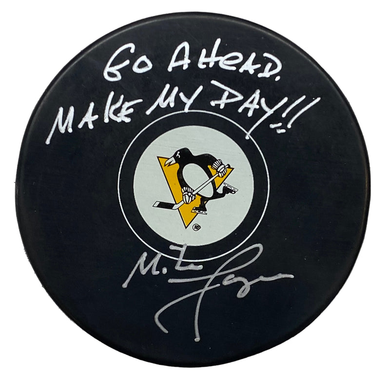 Mike Lange Signed, Inscribed "Go Ahead, Make My Day!" Pittsburgh Penguins Hockey Puck