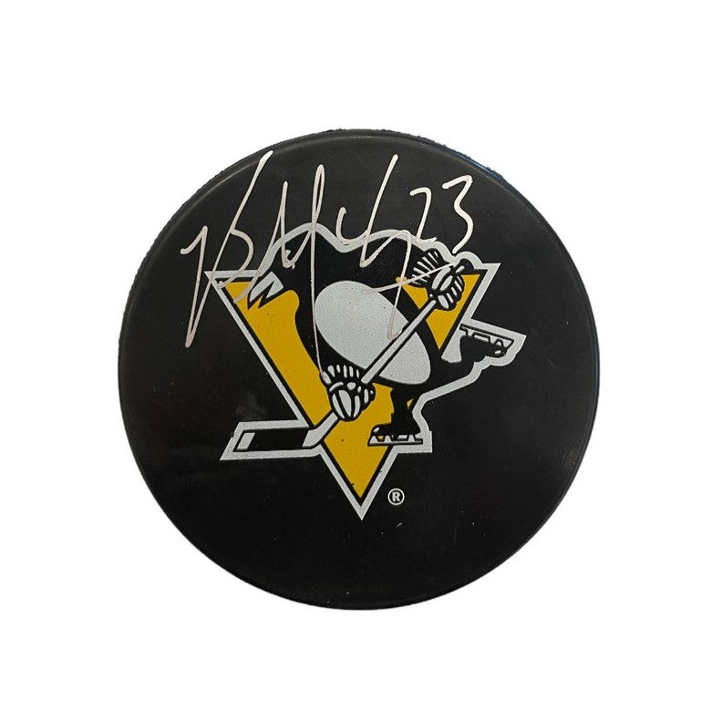 Brock McGinn Signed Pittsburgh Penguins Large Logo Puck