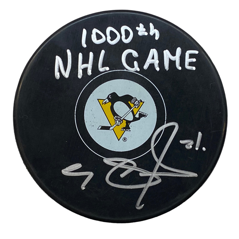 Evgeni Malkin Signed, Inscribed "1000th NHL Game" Pittsburgh Penguins Hockey Puck