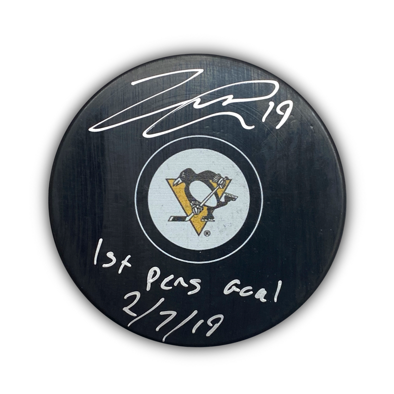Jared McCann Signed, Inscribed "1st Pens Goal 2/7/19" Pittsburgh Penguins Hockey Puck