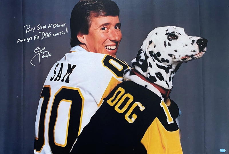 Mike Lange Signed, Inscribed "Buy Sam A Drink And Get His Dog One Too!!" Mike with Dalmation 20x30 Canvas