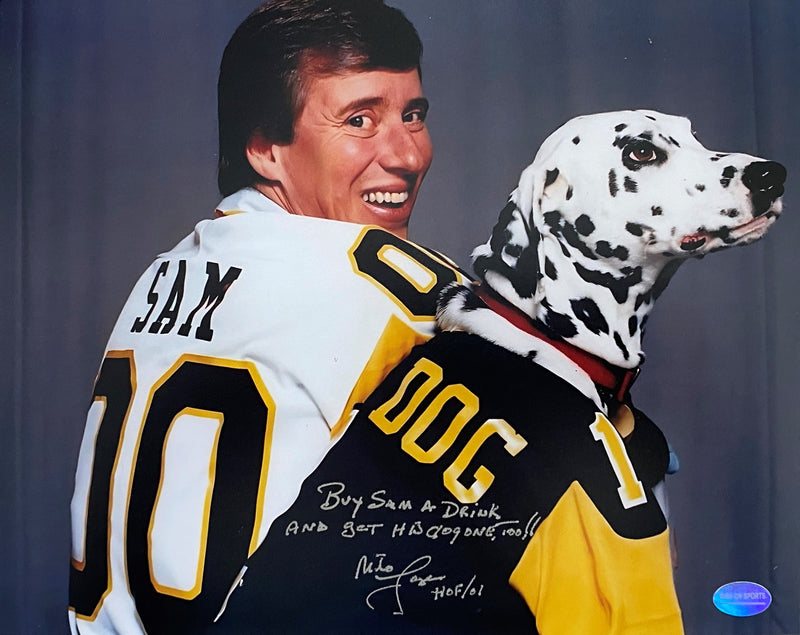 Mike Lange Signed, Inscribed "Buy Sam A Drink And Get His Dog One Too!!" Mike with Dalmation 8x10 Photo