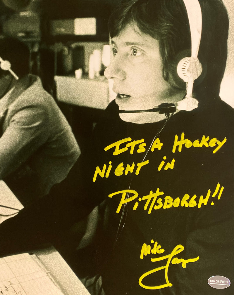 Mike Lange Signed, Inscribed "It's A Hockey Night In Pittsburgh!" 8x10 Photo