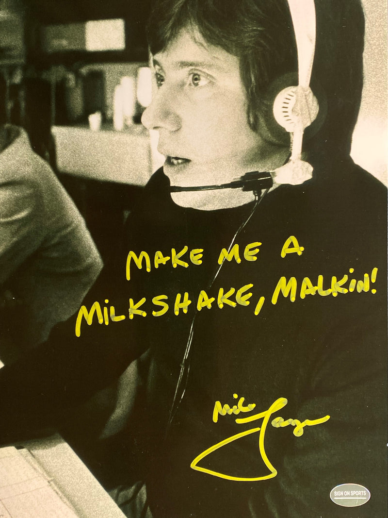 Mike Lange Signed, Inscribed "Make Me A Milkshake, Malkin!" 8x10 Photo