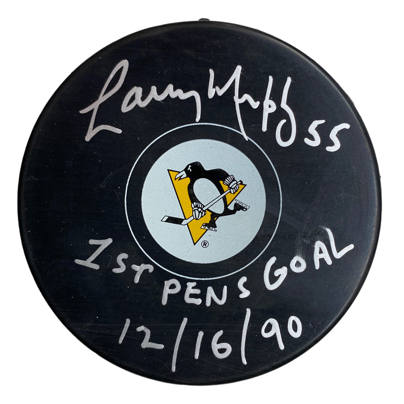 Larry Murphy Signed, Inscribed "1st Pens Goal 12/16/90" Pittsburgh Penguins Hockey Puck