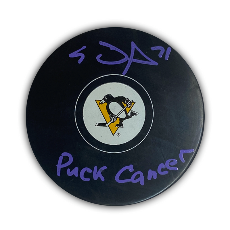 Evgeni Malkin Signed, Inscribed "Puck Cancer" Pittsburgh Penguins Hockey Puck