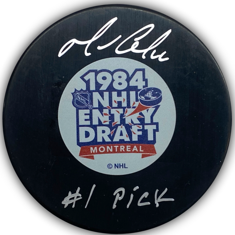 Mario Lemieux Signed, Inscribed "#1 Pick" 1984 NHL Draft Hockey Puck