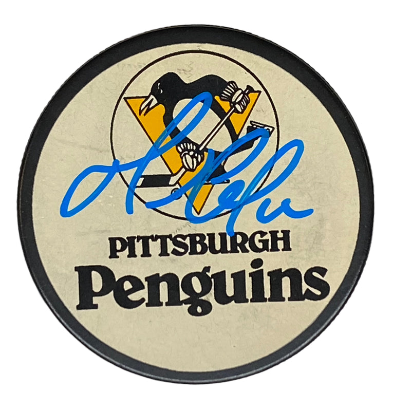 Mario Lemieux Signed Pittsburgh Penguins Hockey Puck - Chuck Wagon/Purina Buscuits