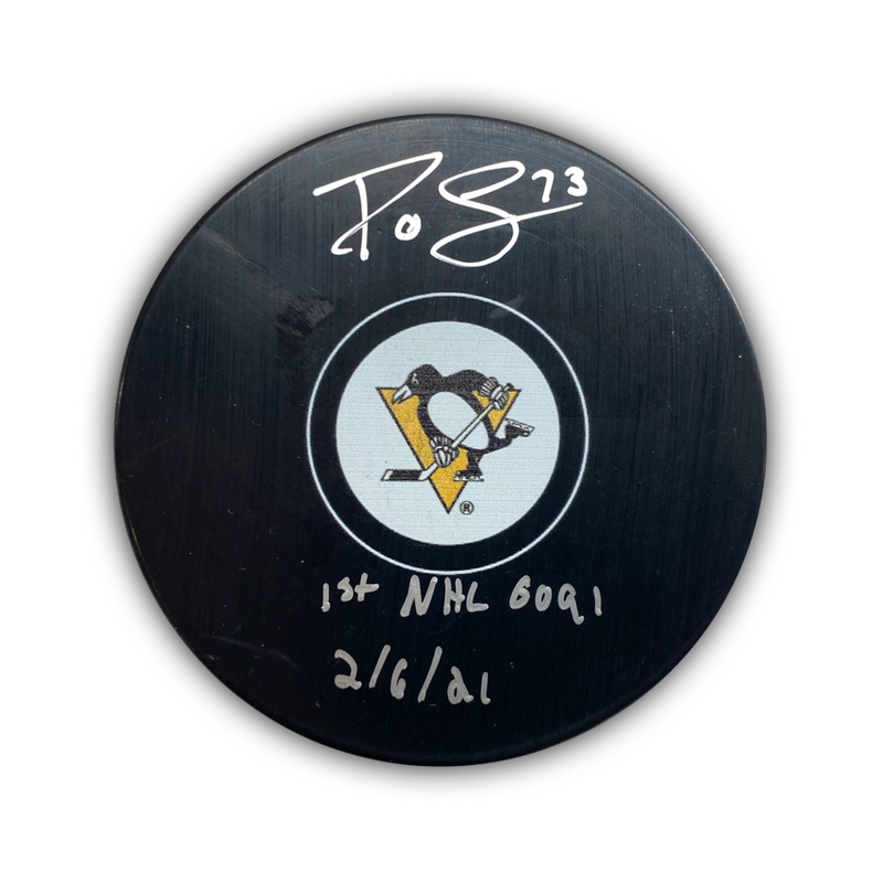 Pierre-Olivier Joseph Signed, Inscribed "1st Goal 2/6/21" Pittsburgh Penguins Hockey Puck
