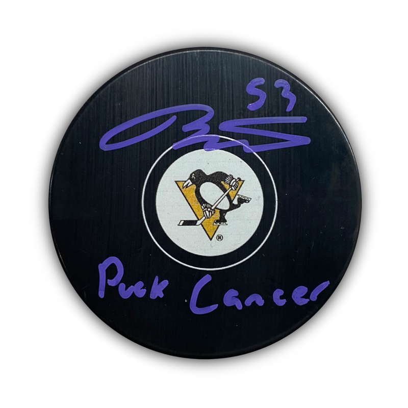Teddy Blueger Signed, Inscribed "Puck Cancer" Pittsburgh Penguins Hockey Puck